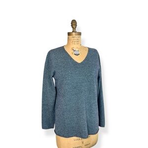 Eileen Fisher Knit Blue Purple Cotton Merino Wool Blend V Neck Pullover Sweater